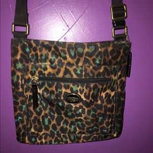 Teal Leopard Print Crossbody Coach Bag